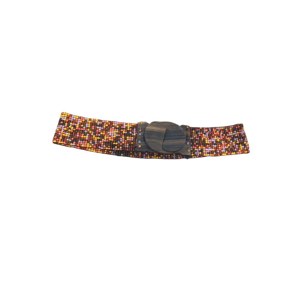 Beaded Belt Bohemian Multi Orange Red‎ Yellow Wood Interlocking Buckle Boho